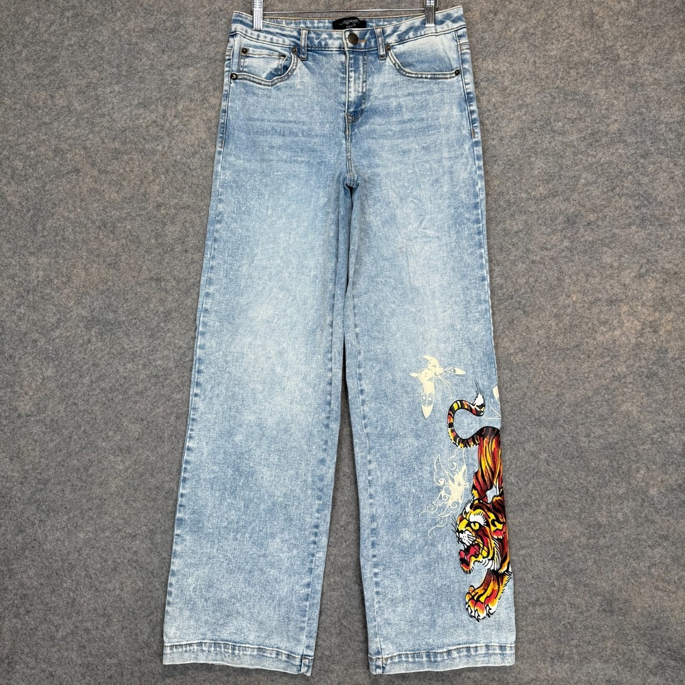 Ed Hardy Wide Leg Tiger Crawling Jeans Womens 28 Relaxed Graphic Retro Pants